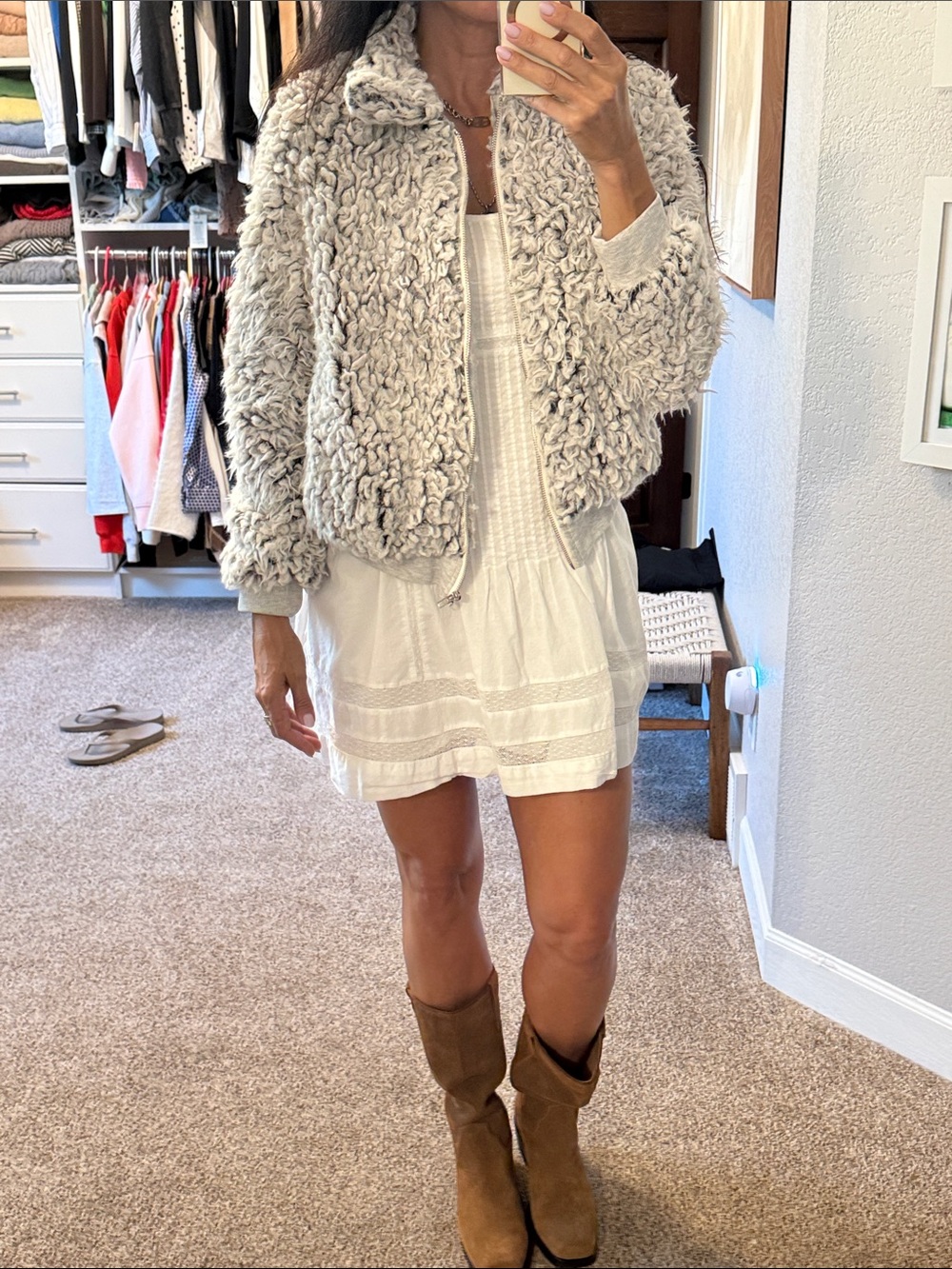 Women's Gray Faux Fur Jacket
